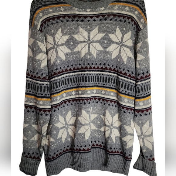 Vintage grey snowflake striped sweater - Picture 3 of 6